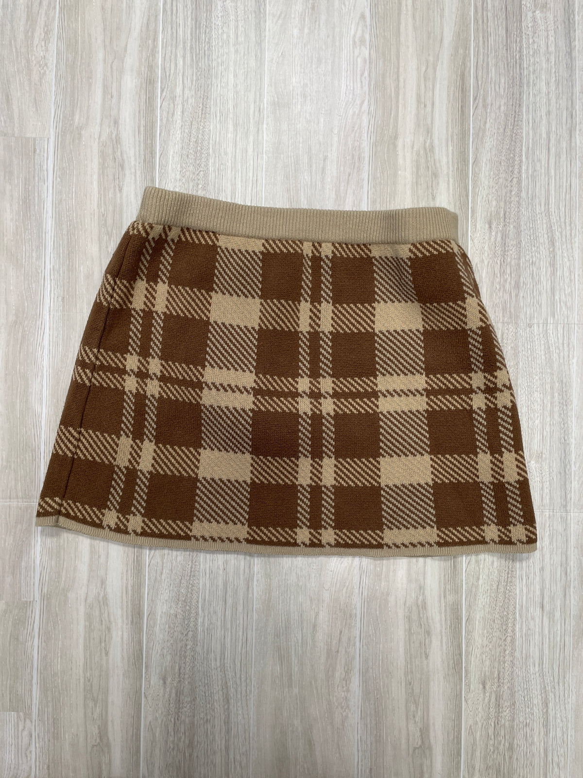 7/8 Brown Plaid Knit Skirt
