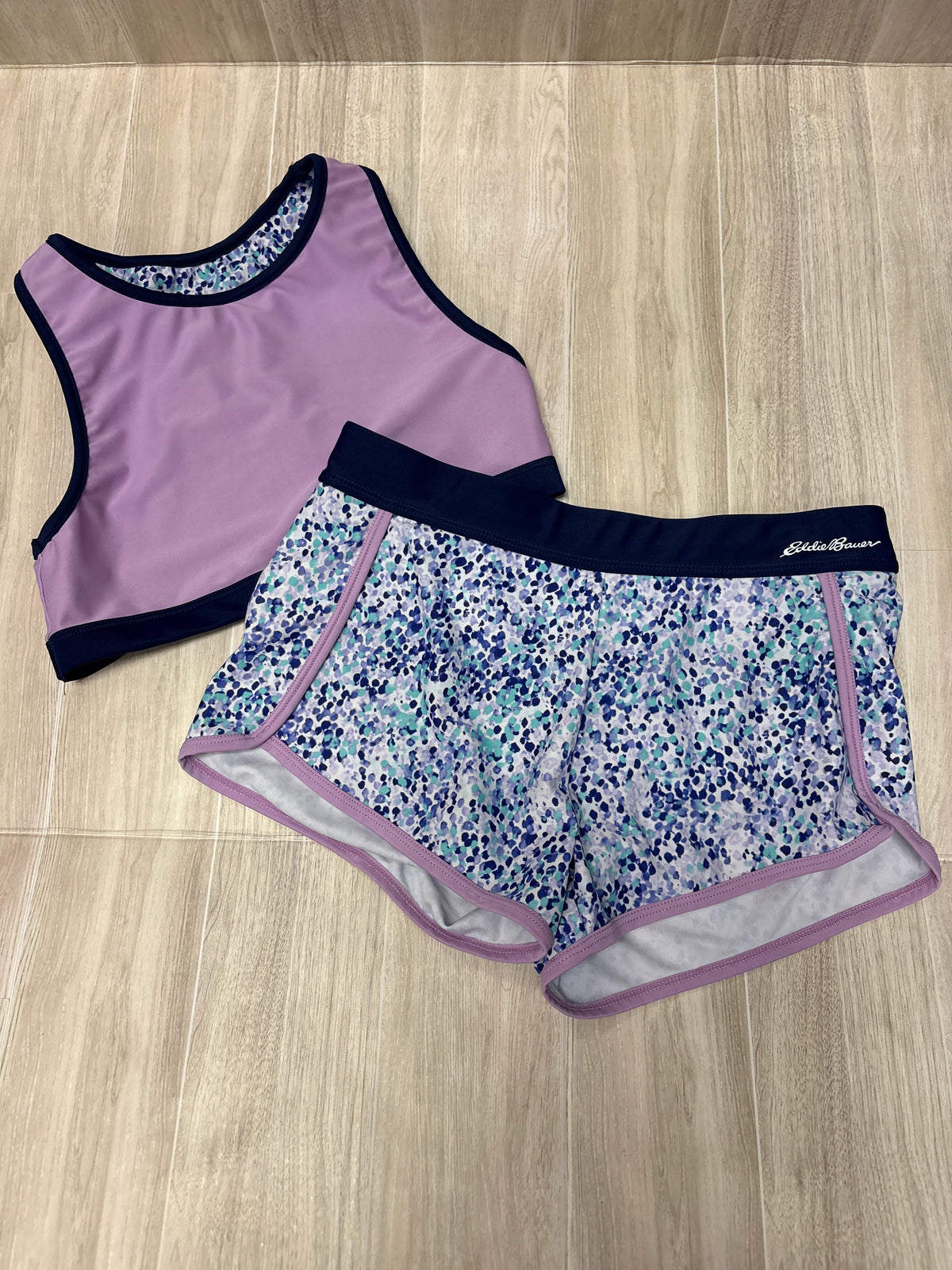 10/12 Eddie Bauer Reversible Navy/Purple 2 Piece Swim
