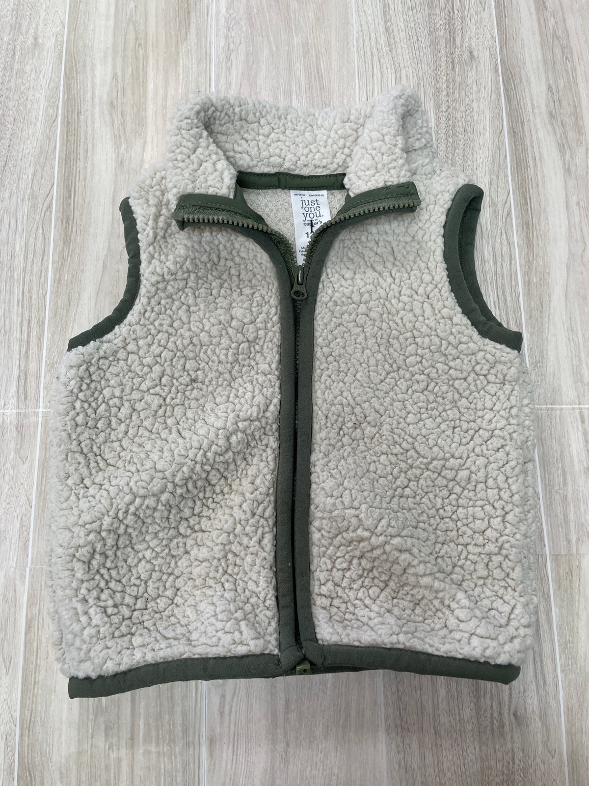 12m Cream/Olive Teddy Vest