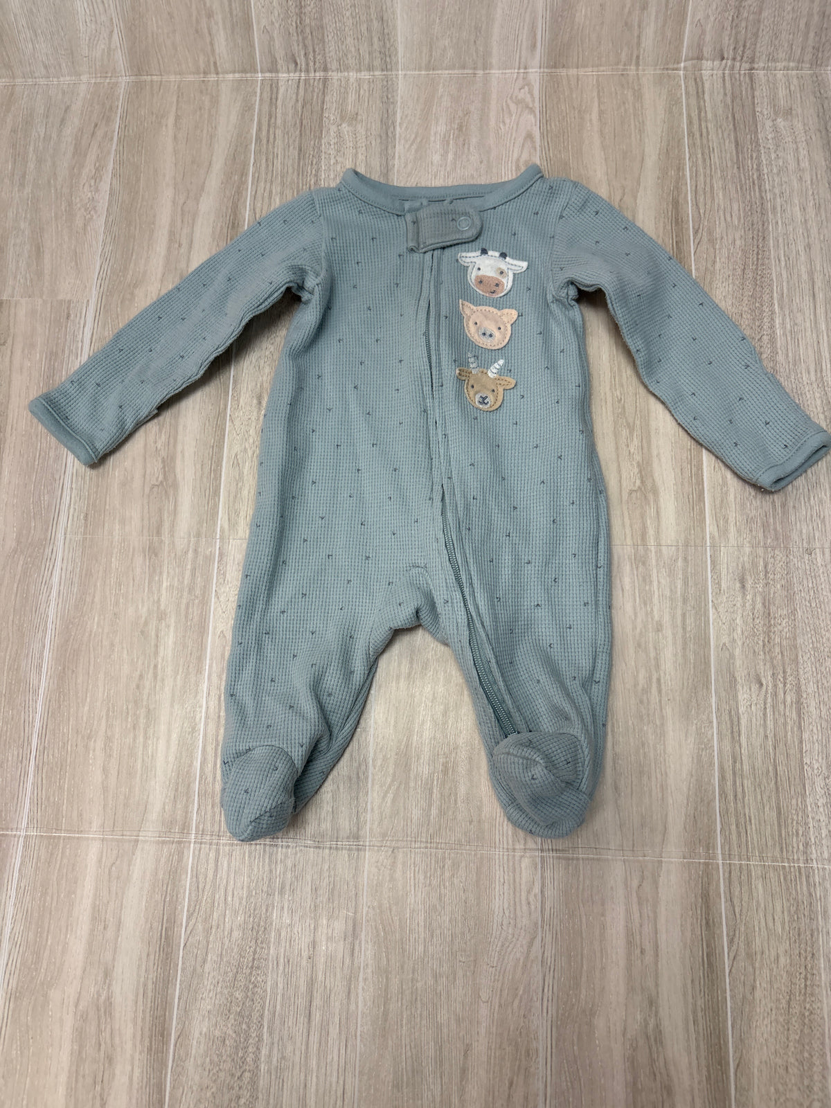 Newborn Blue Waffle Knit Farm Animal Pajama