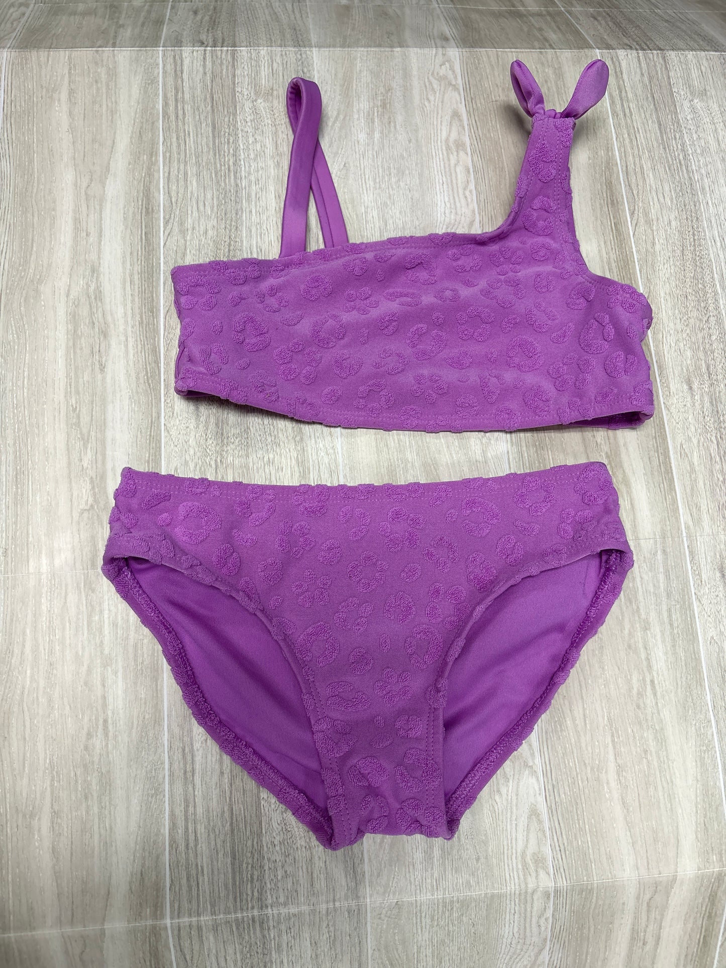 6/7 Purple Terry Flower Printed 2 Piece Swim Suit