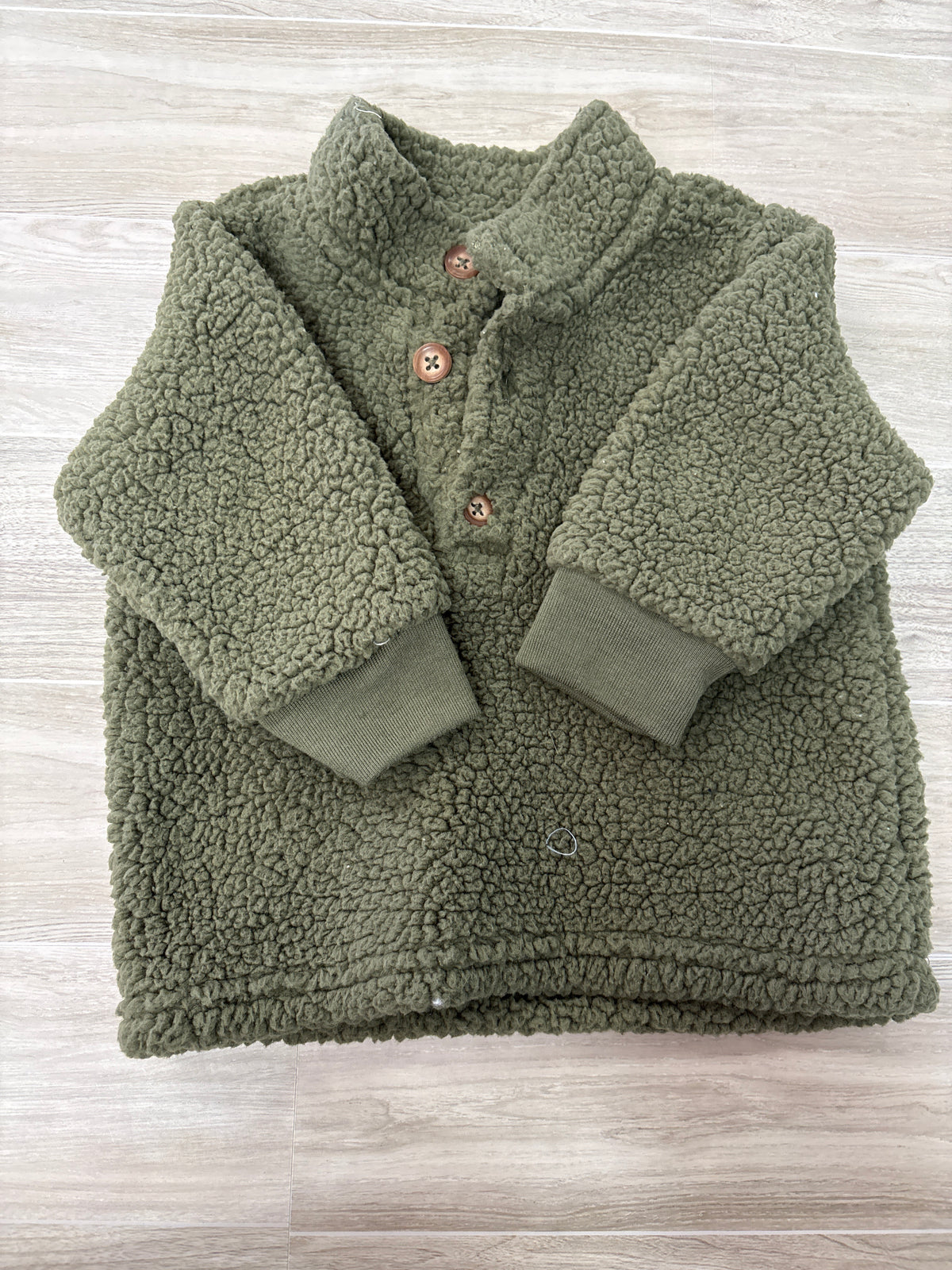 6m Olive Sherpa Button Sweater