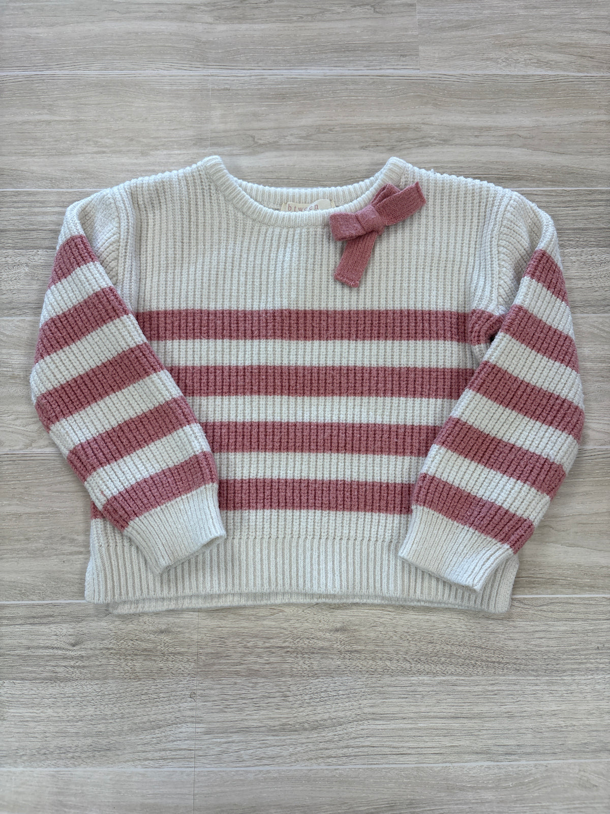 24m Pink/White Striped Knit Bow Sweater