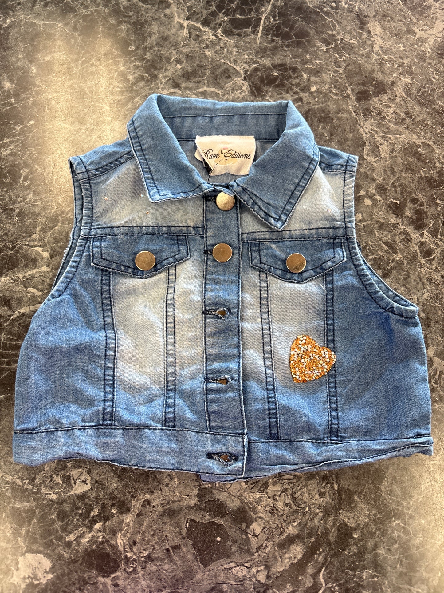 3T Faux Denim Crop Vest Top