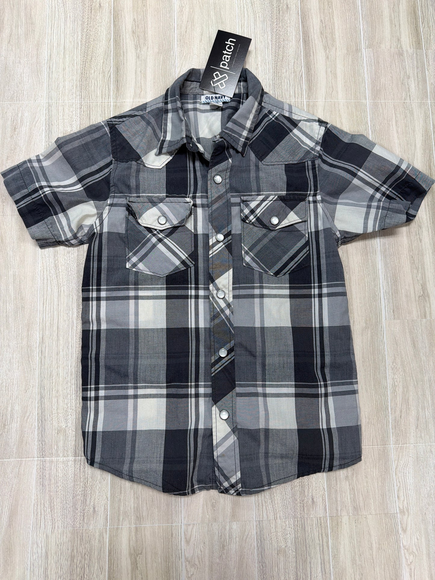 7/8 Grey Plaid Pearl Snap Button Up