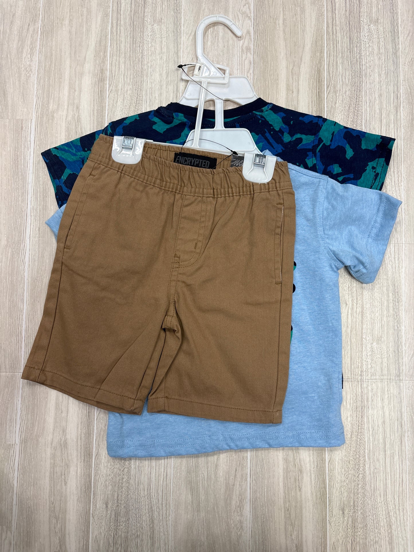 NWT 2T Cool Little Dude Dino 3 Piece Graphic Tees + Shorts Set