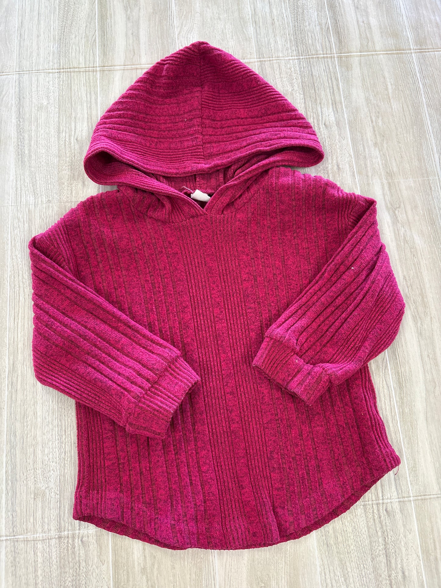 2T Magenta Ribbed Hooded Long Sleeve Sweater