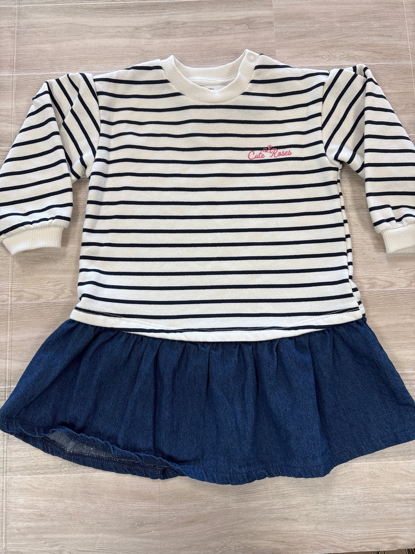 18m White/Navy Striped Denim Bottom Dress