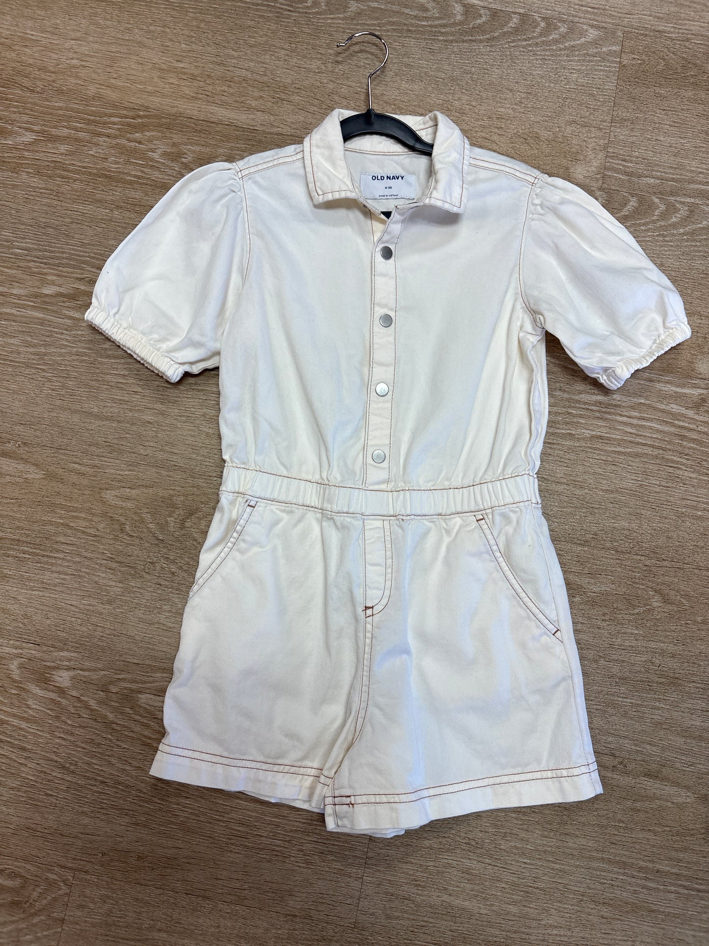 8 Cream Denim Button Romper
