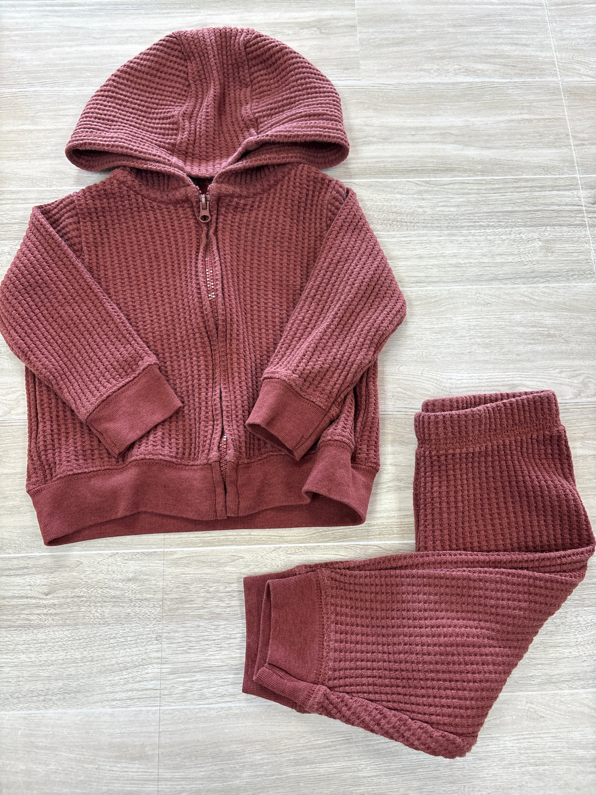 9m Maroon Waffle Knit Zip Up Hoodie + Jogger Set