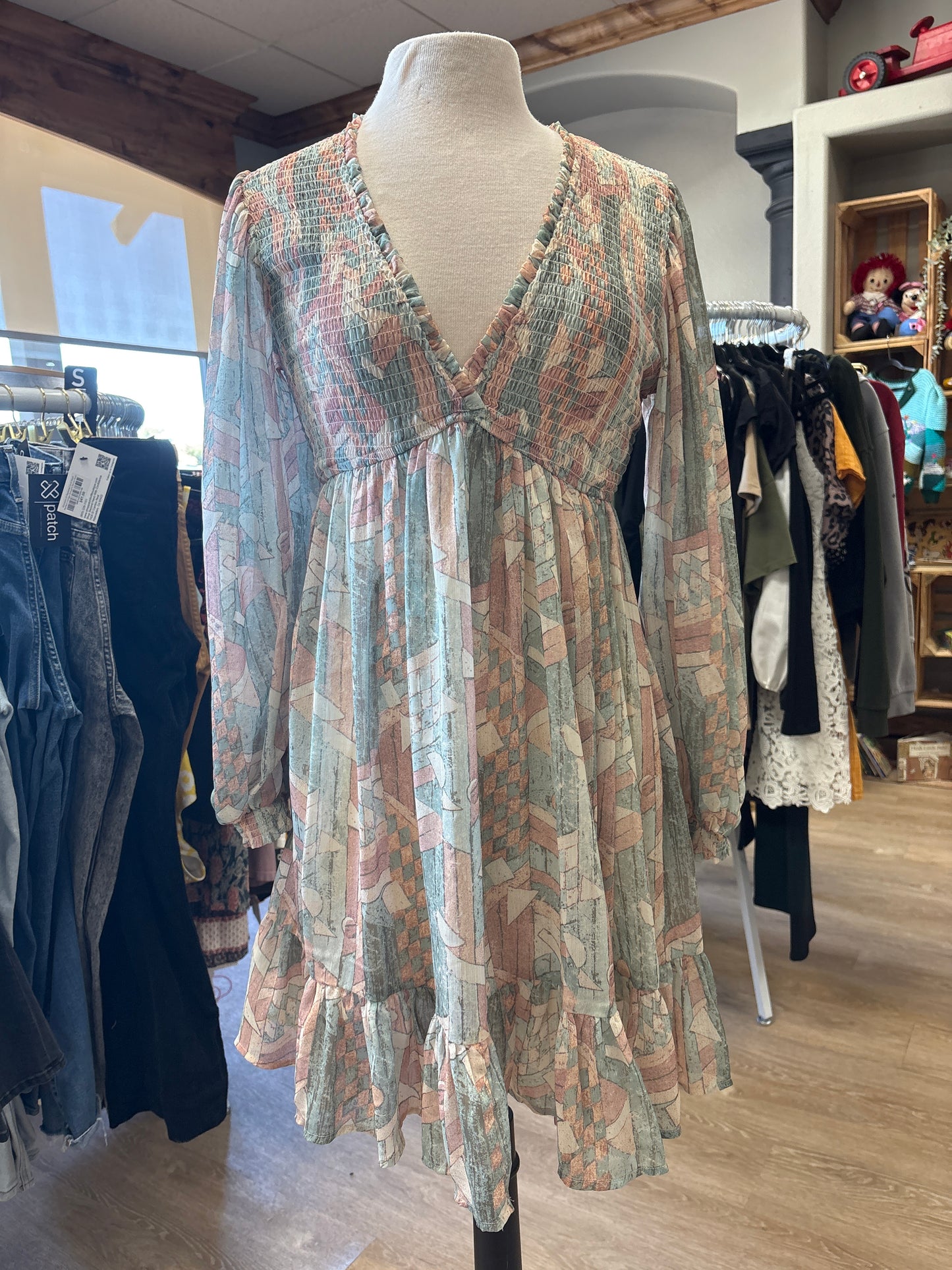 Womens Medium Blue B. Pastel Patterned Dress