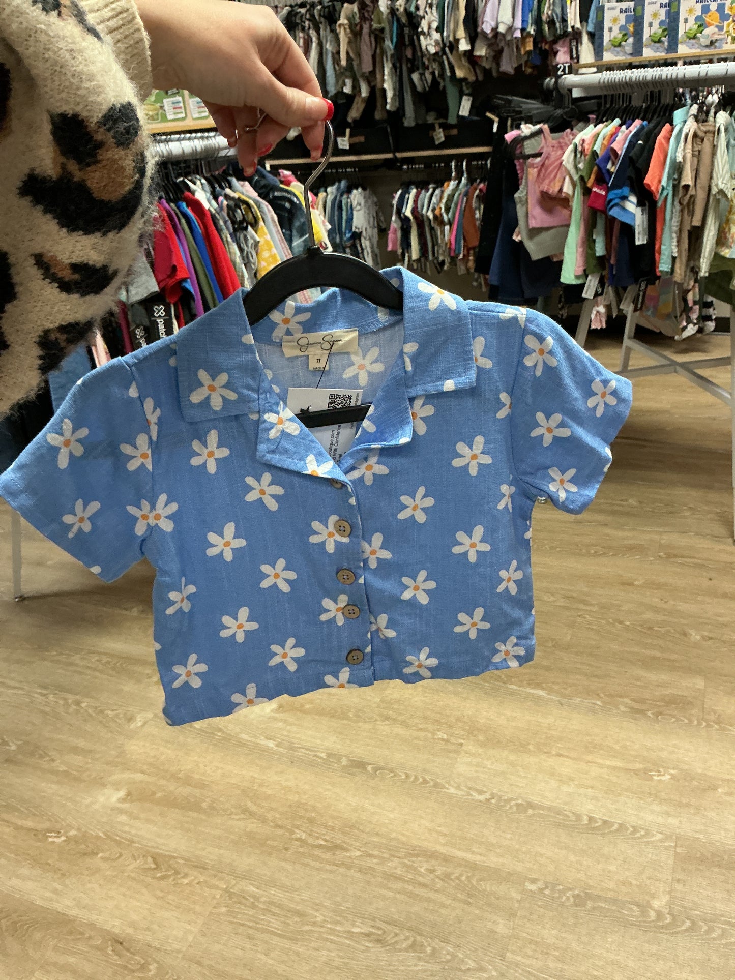 3T Blue Floral Button Up