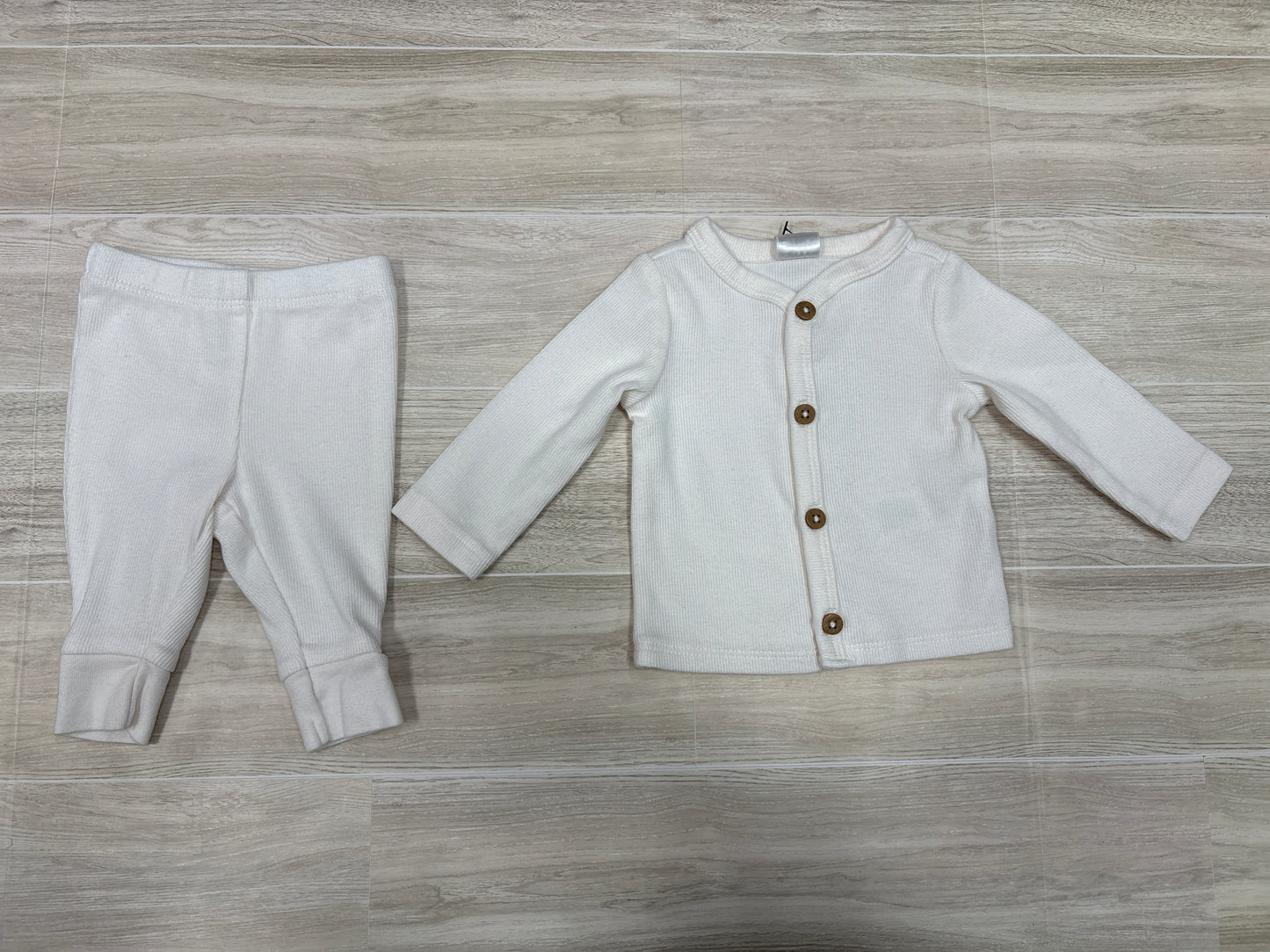 Newborn Off White Button Top + Pants Set