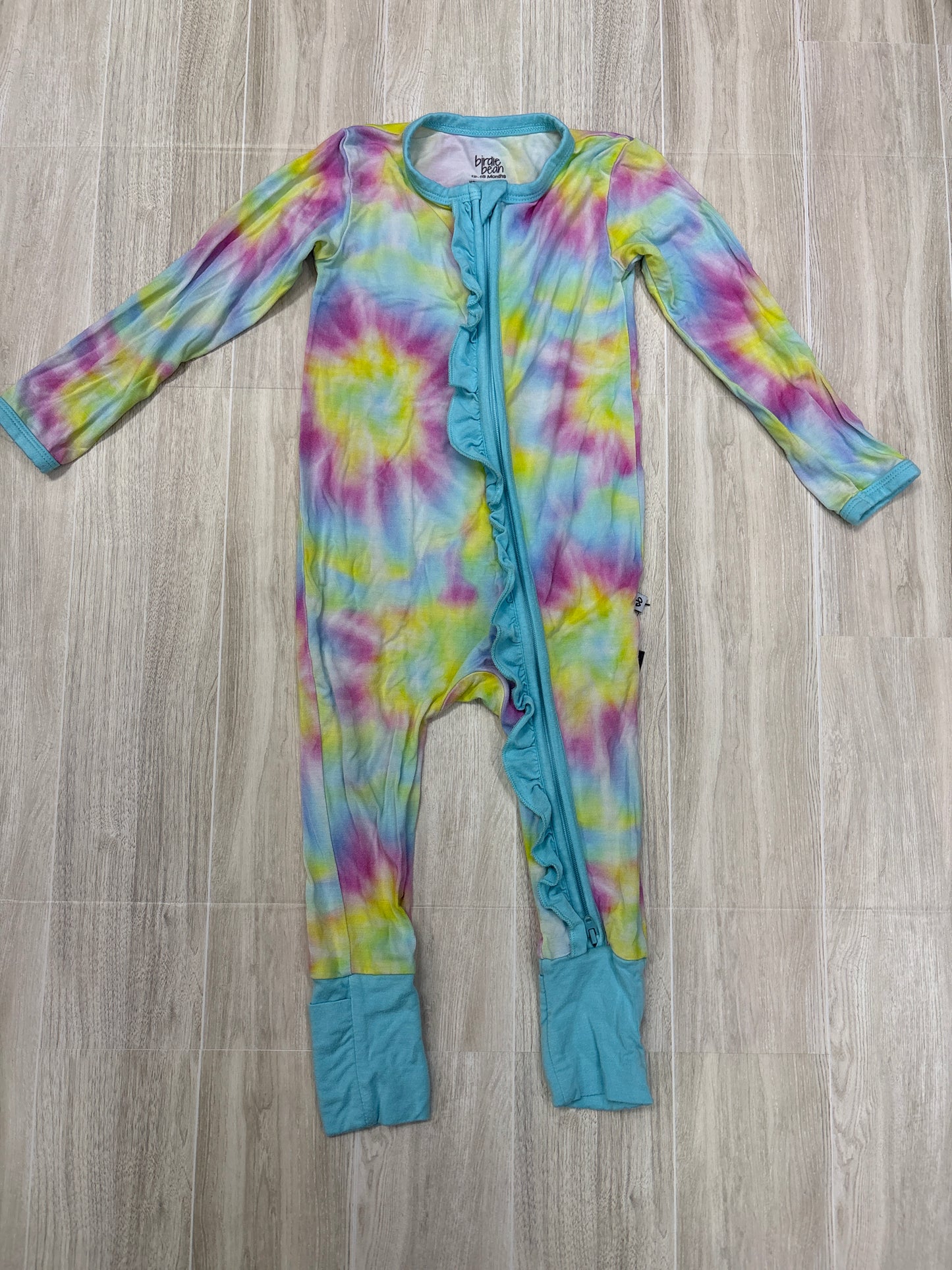 12-18m Birdie Beans Tie Dyed Ruffle Zip Up Romper