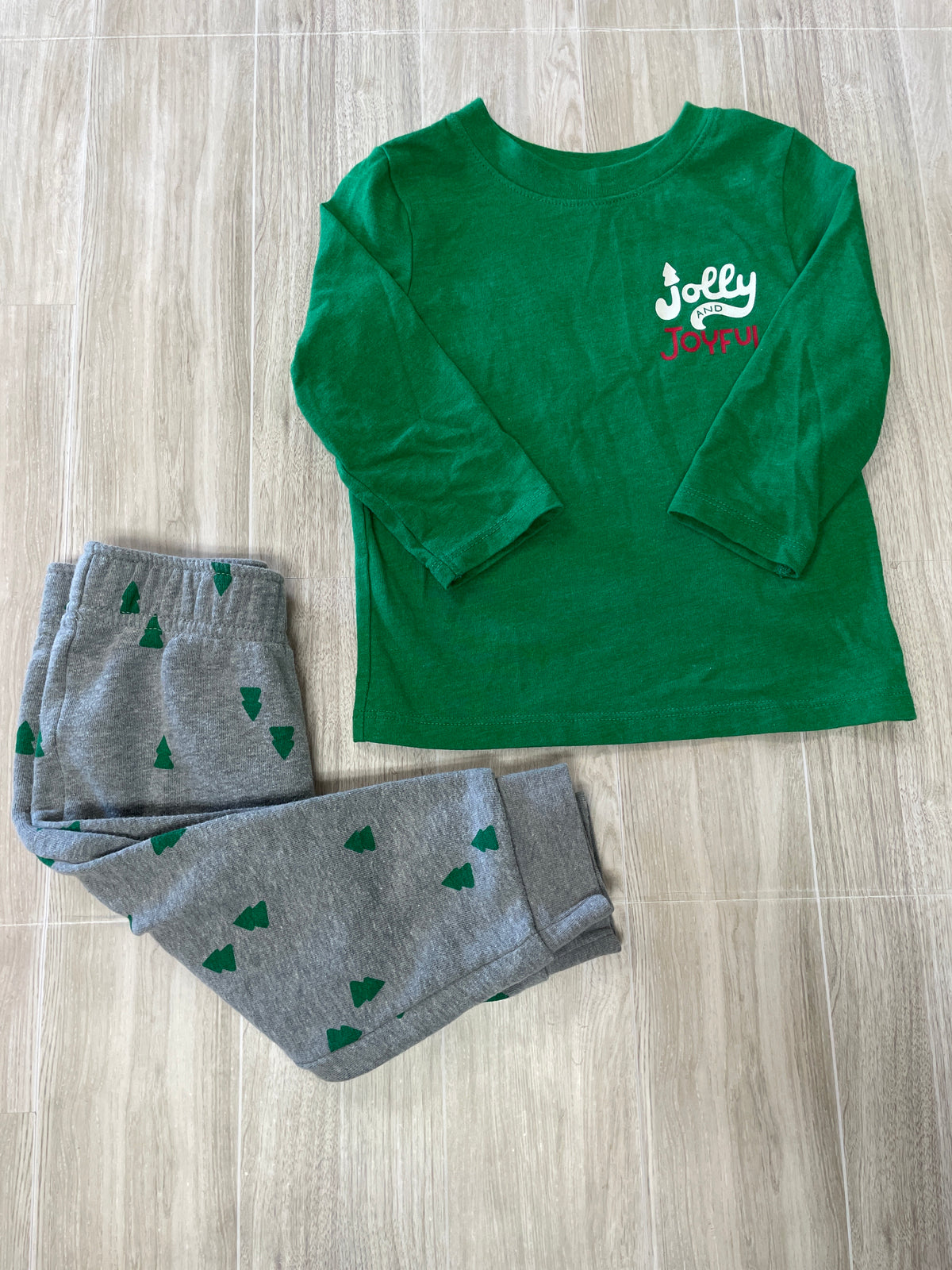 18m Green Jolly And Joyful Long Sleeve + Grey Tees Jogger Set