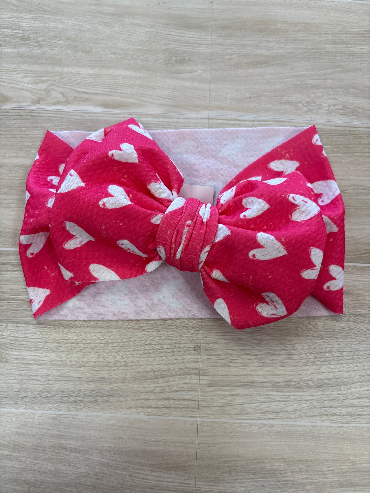 Stretchy Pink White Heart Bow Headwrap