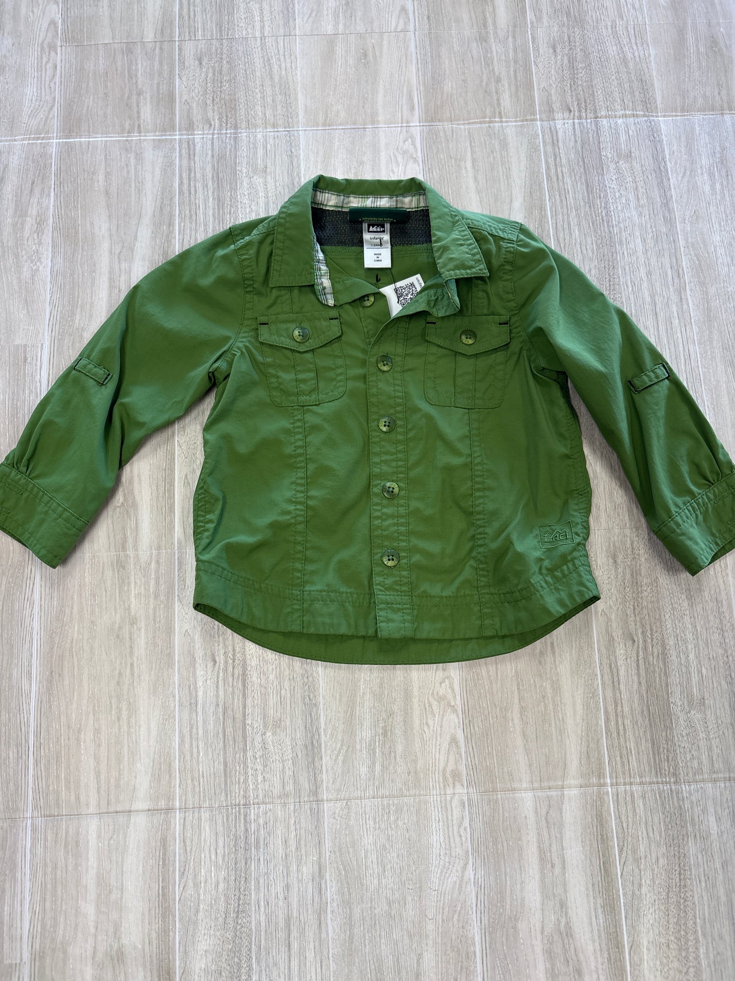 12m REI Green Button Up Long Sleeve