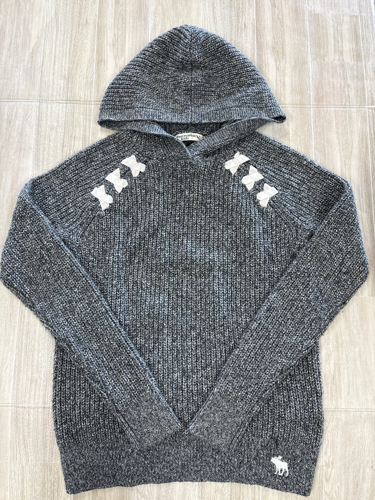 11/12 Abercrombie Kids Grey Knit Laced Hooded Sweater