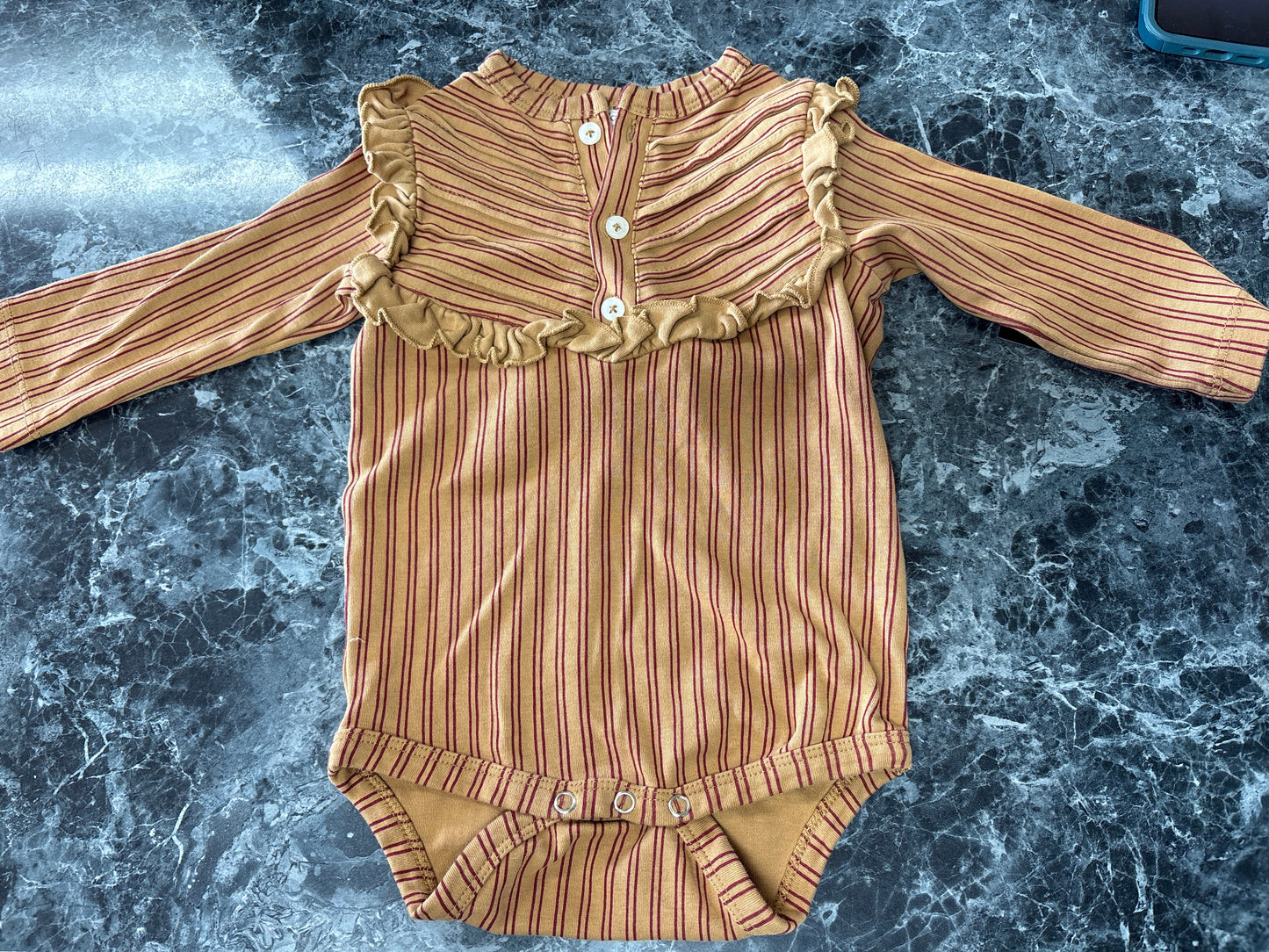 18-24m Kate Quinn Rust/Maroon Ruffle Button Long Sleeve Onesie