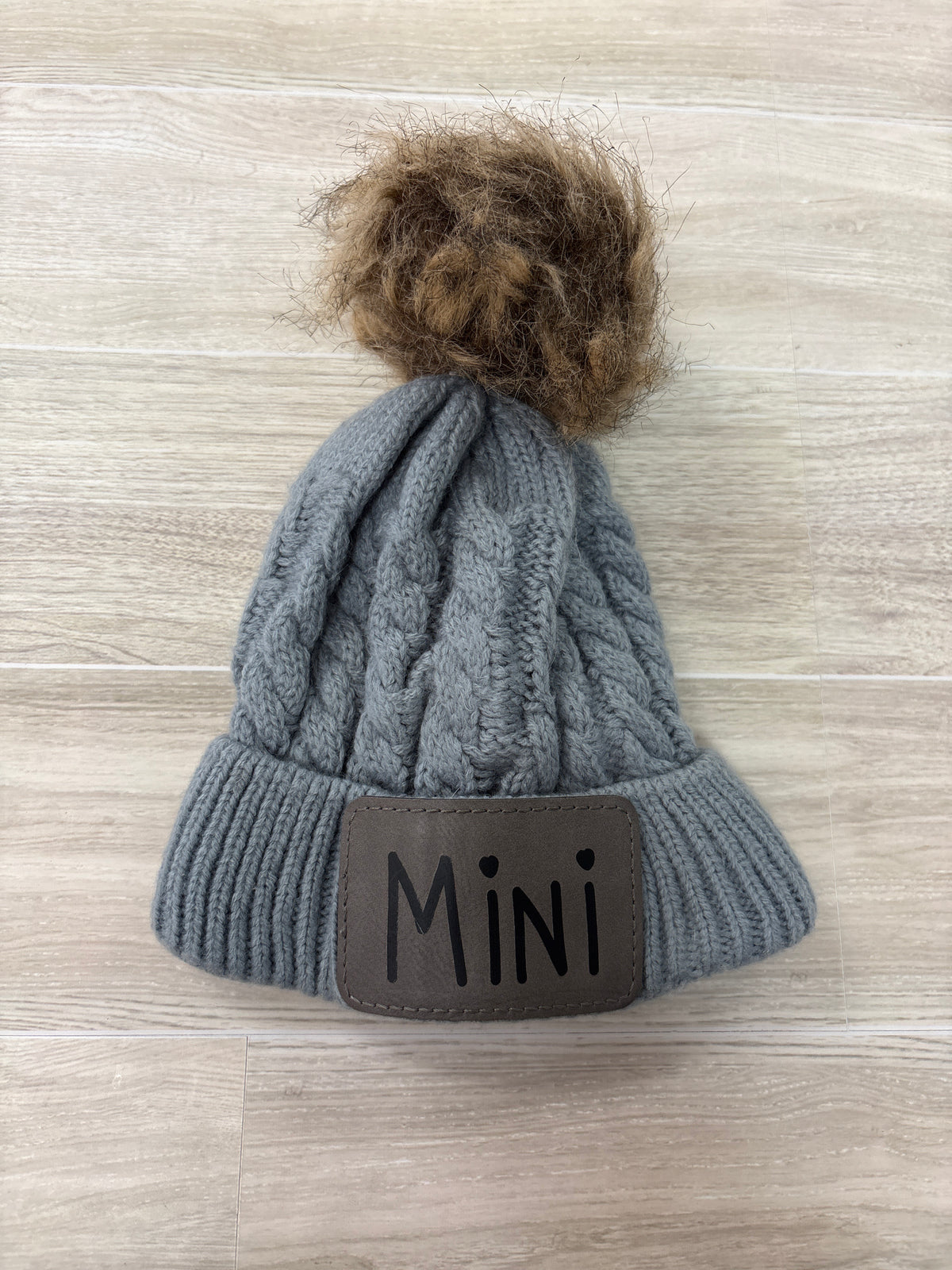 Grey Knit Mini Pom Beanie (Matching Mom Beanie)