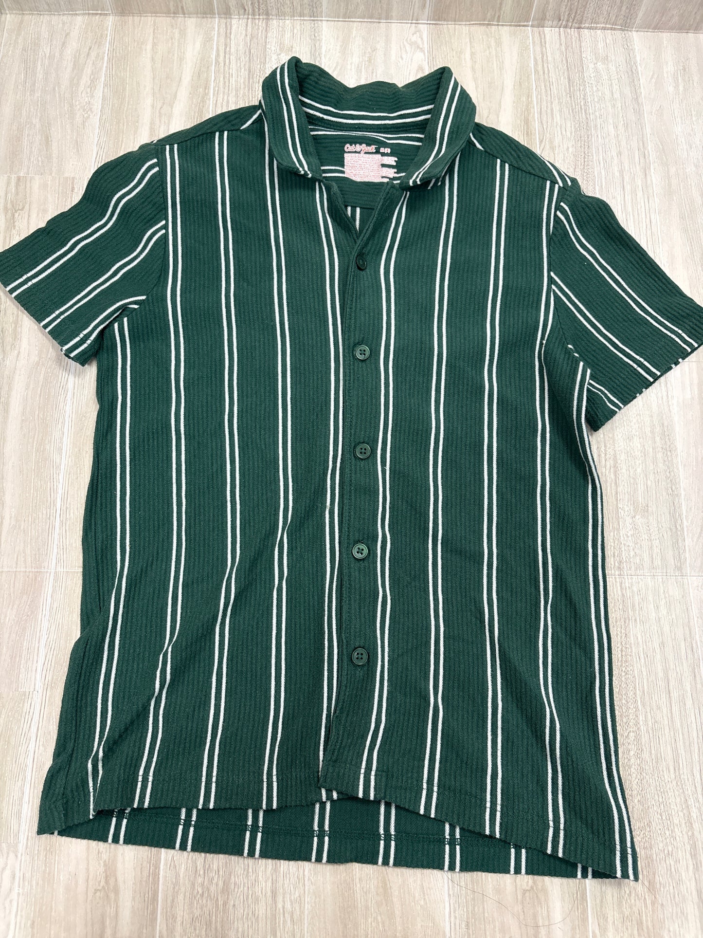 8 Hunter Green/White Striped Button Up - Blemish