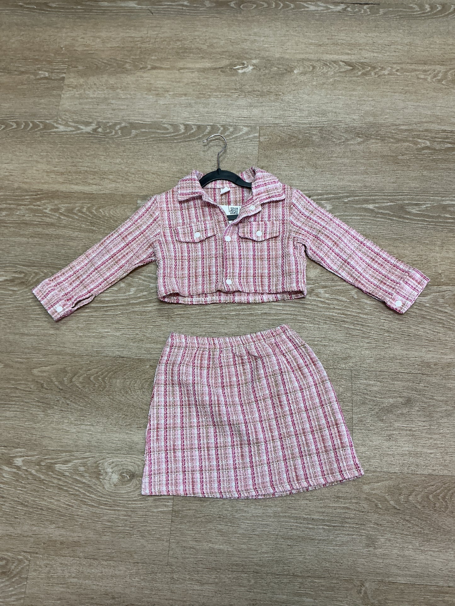 6Y Pink Button Skirt + Coat Set