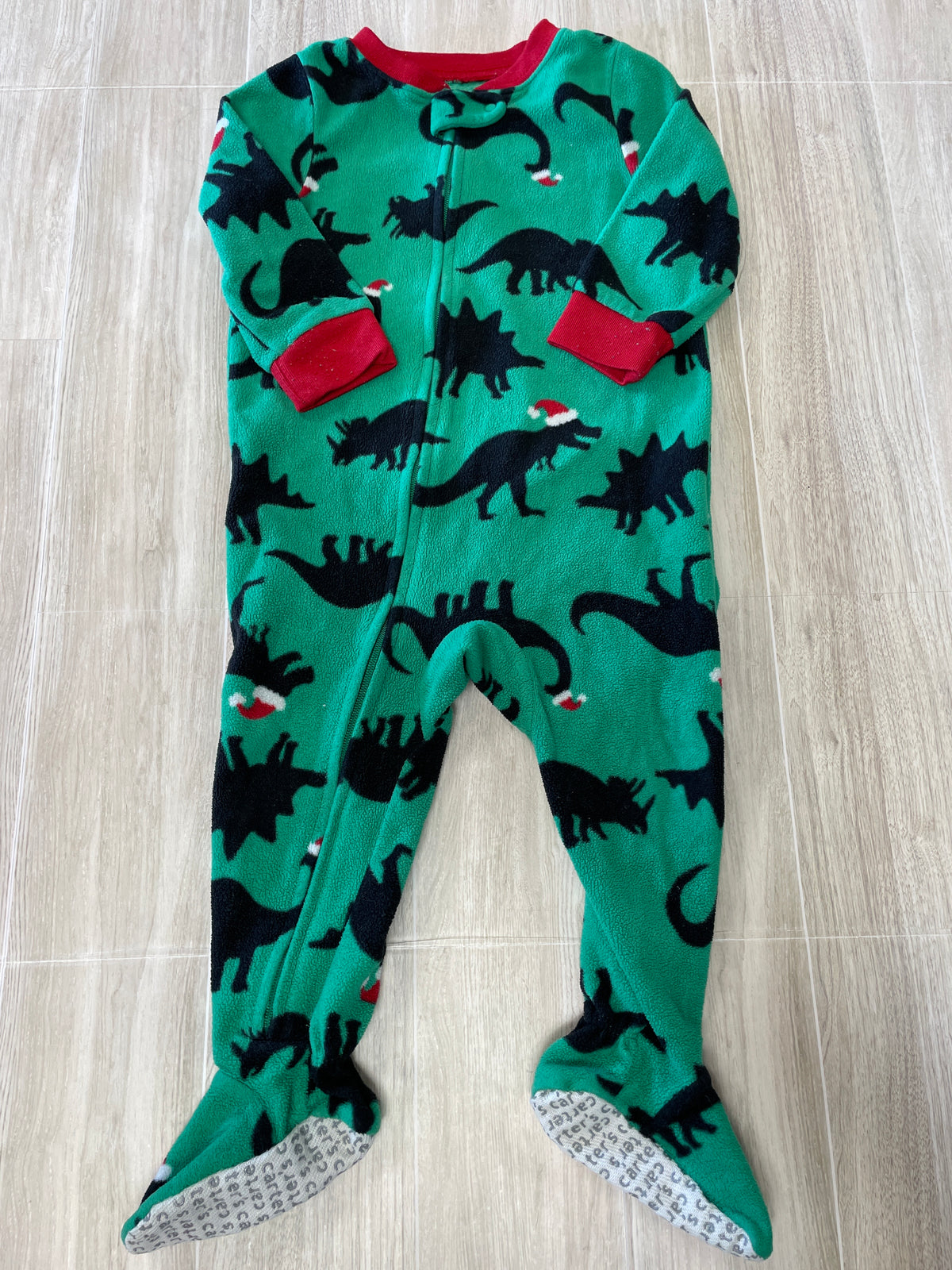 12m Green Holiday Dino Footed Pajama