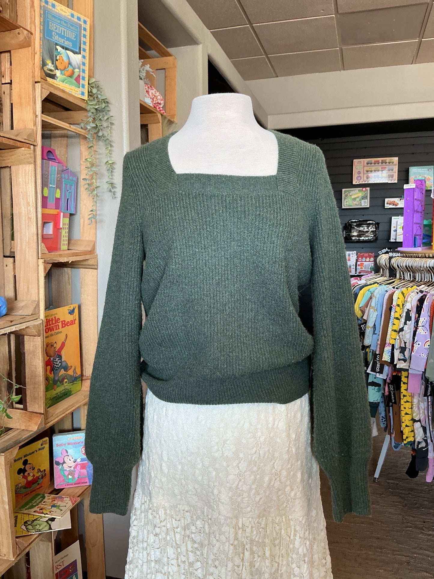 Womens Small Madewell Green Square Neck Sweater