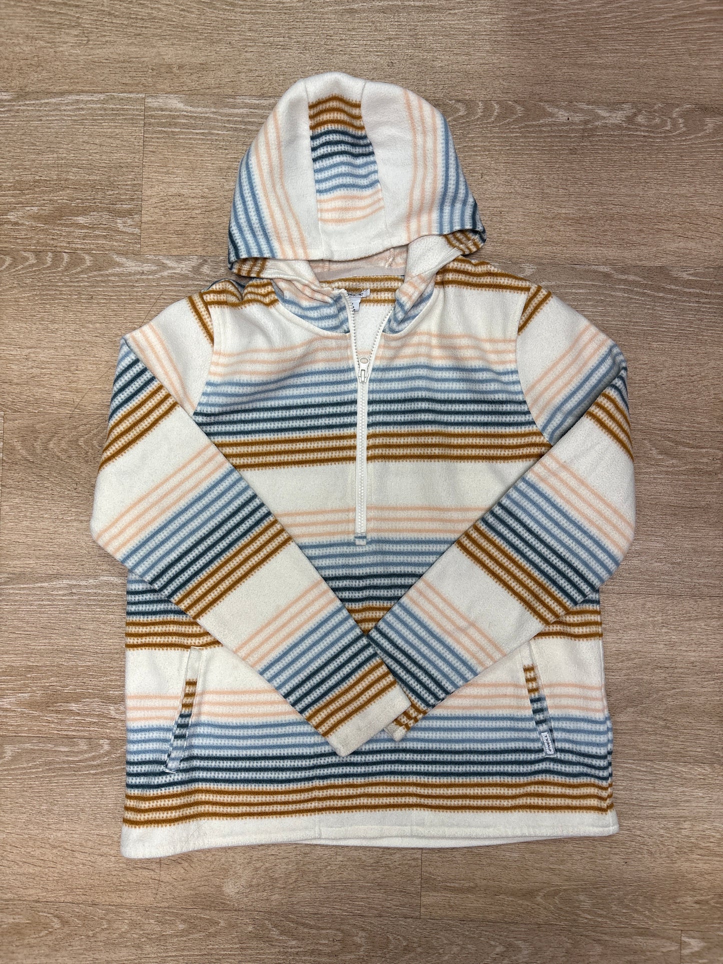 Womens Medium Quarter Zip Cream Multi Striped Jacket