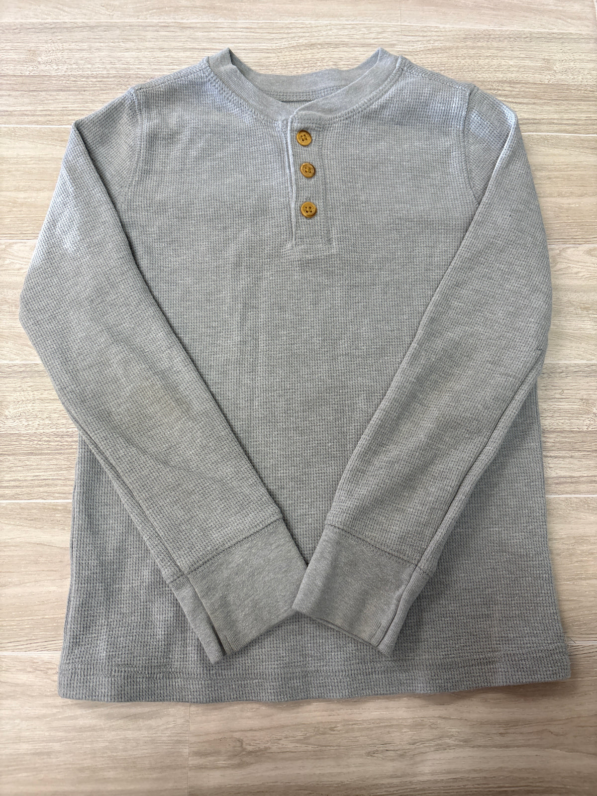 6 Light Grey Waffle Knit Button Long Sleeve