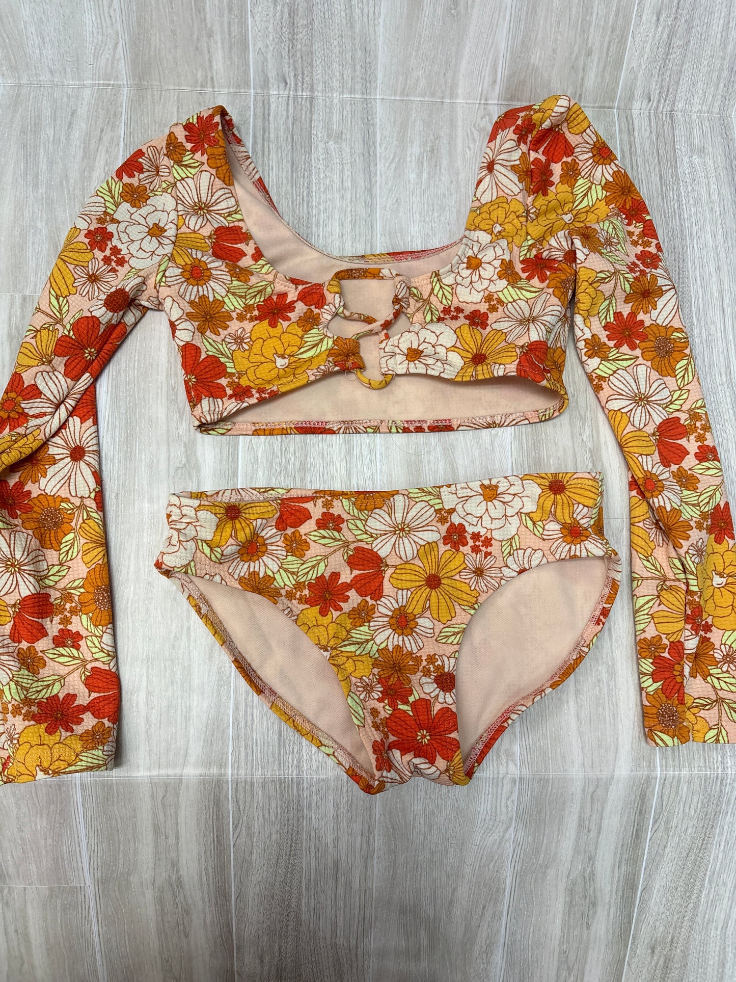 8 Orange/Reds Flowers 2 Piece Swim Set
