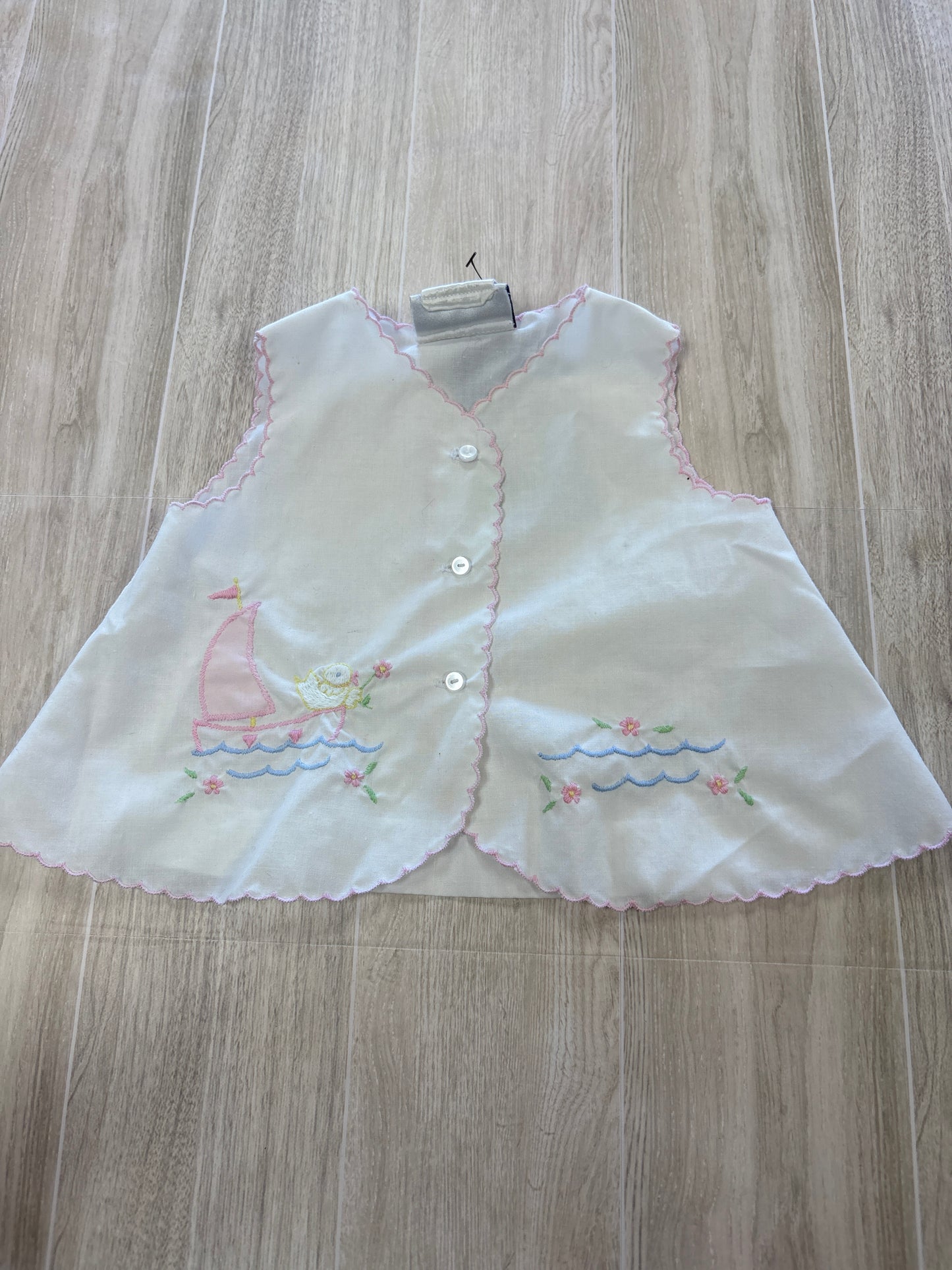 Vintage 0-3m White Boat Vest with Scalloped Edges - BLEMISH
