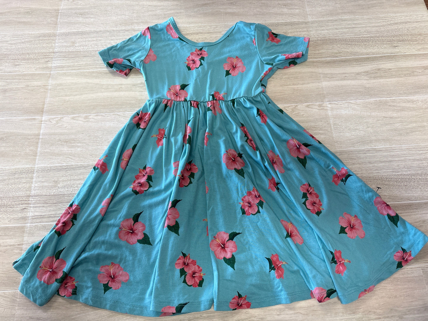 3T Kyte Blue Hawaiian Floral Twirl Dress