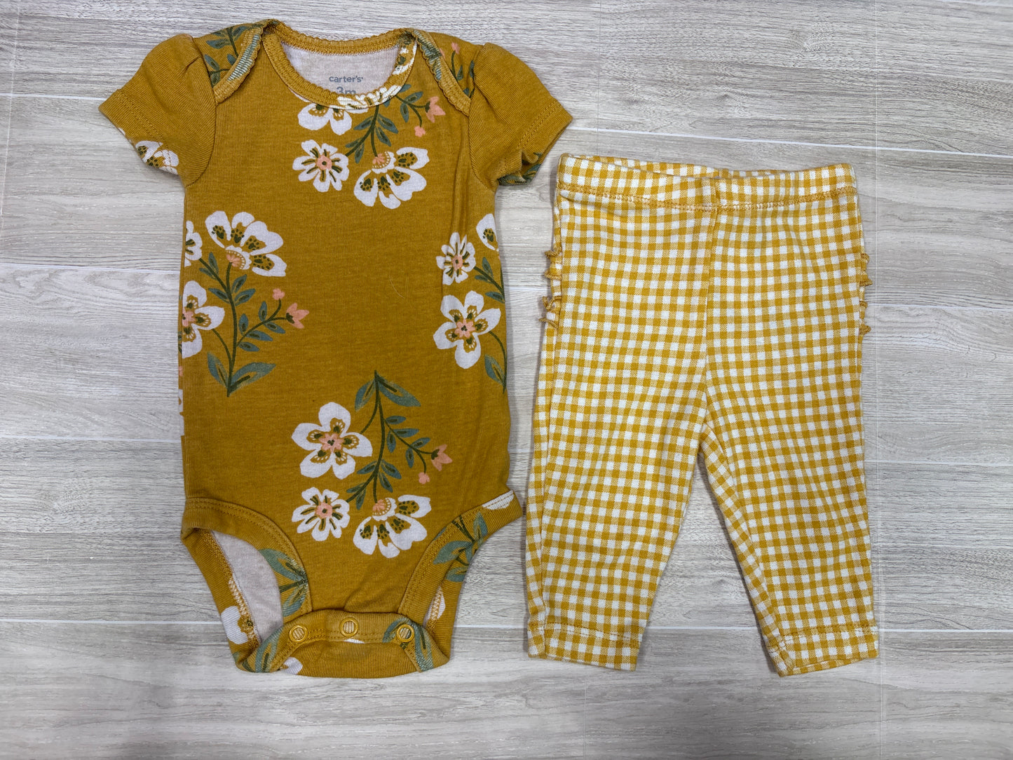 3m Rust Floral Onesie + Plaid Ruffle Leggings Set