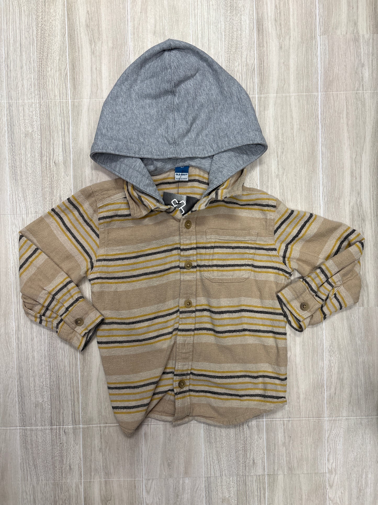 3T Tan Striped Hooded Shacket
