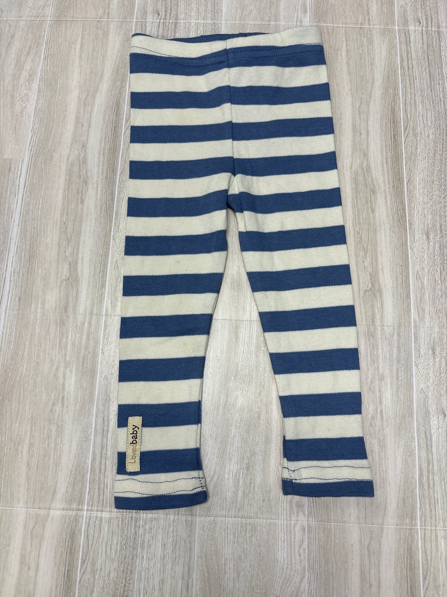 NWT 12-18m Lovedbaby Cream/Blue Striped Pant