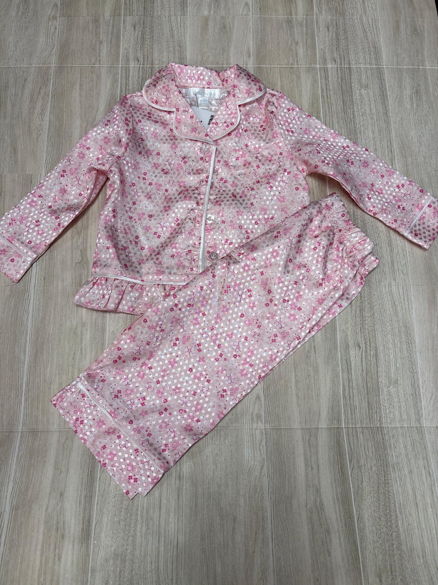 12m Pink Floral Silk Pajama Set