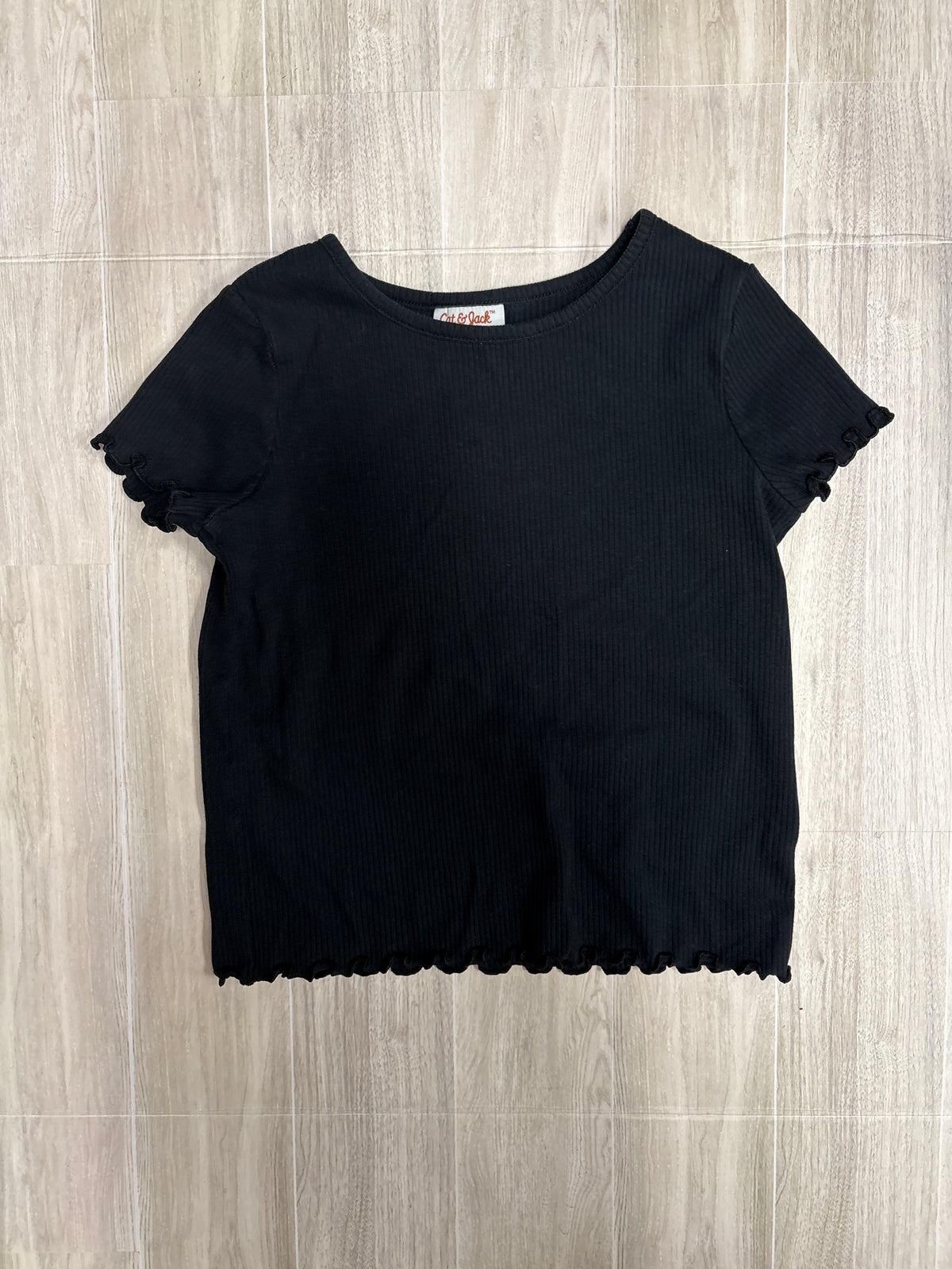 6/7 Black Ribbed Short Sleeve Tee