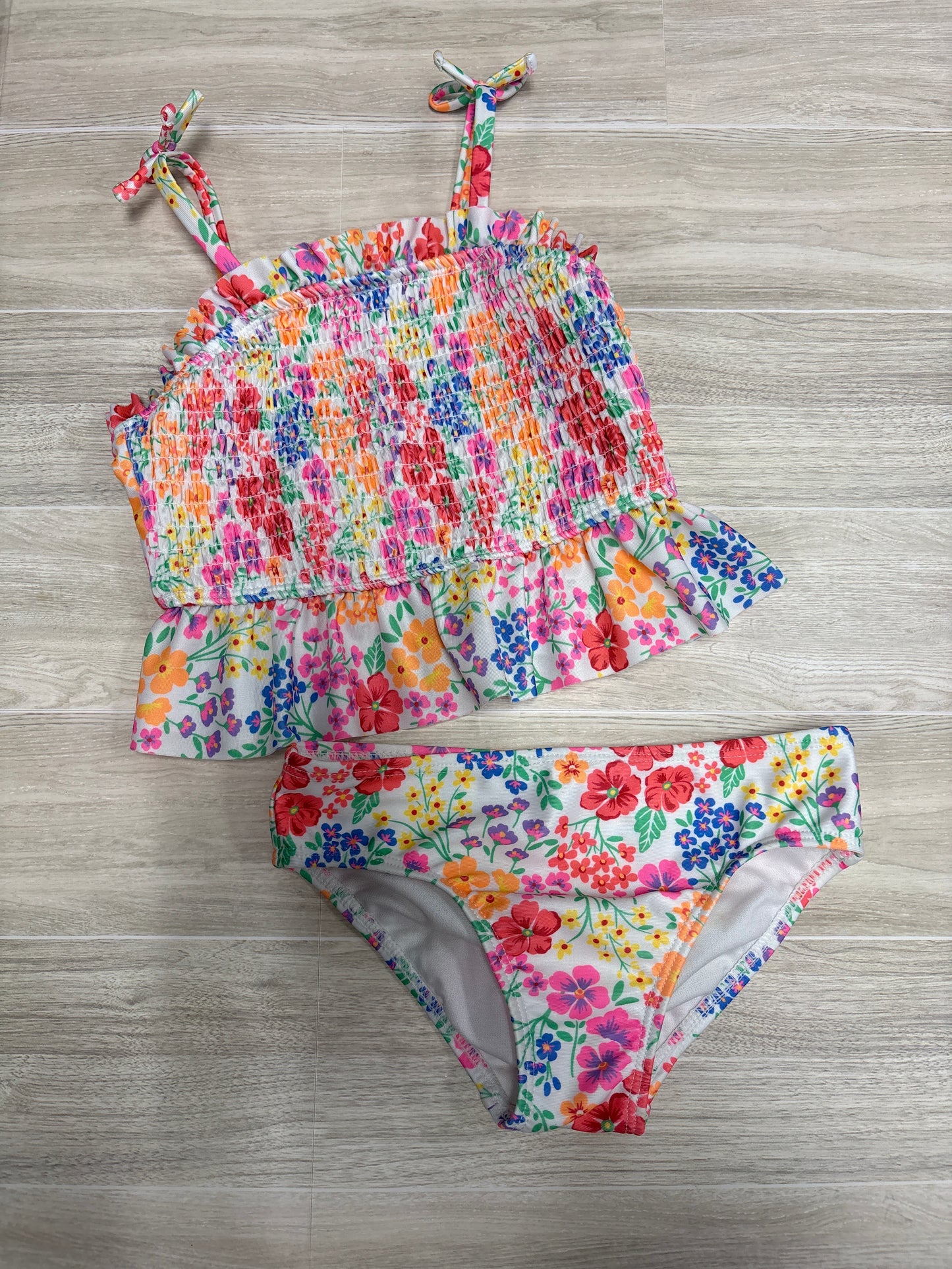 3T Neon Floral Cinched 2 Piece Swim Suit