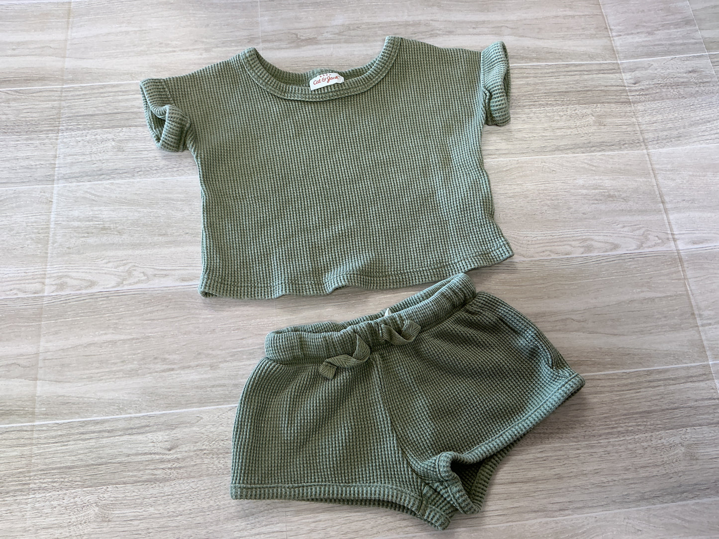 Newborn Waffle Knit Green 2 Piece Shortie Lounge Set