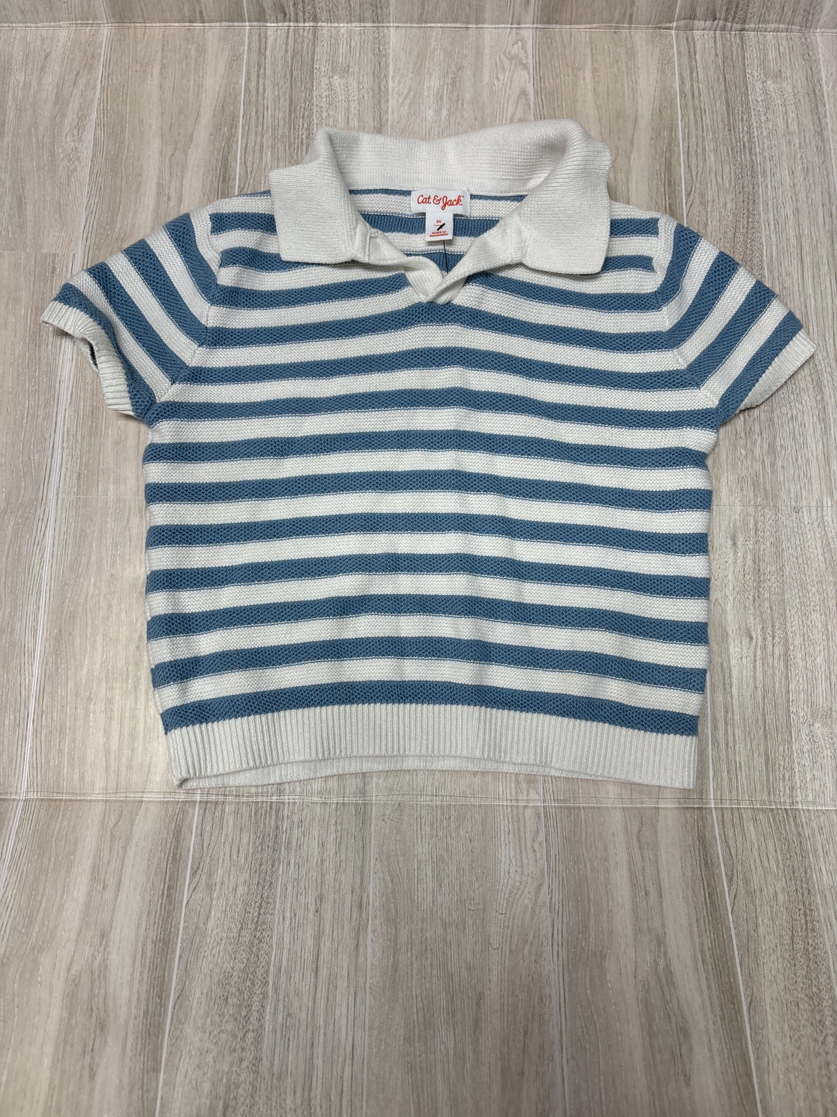 2T Blue/White Collared Knit Striped Tee