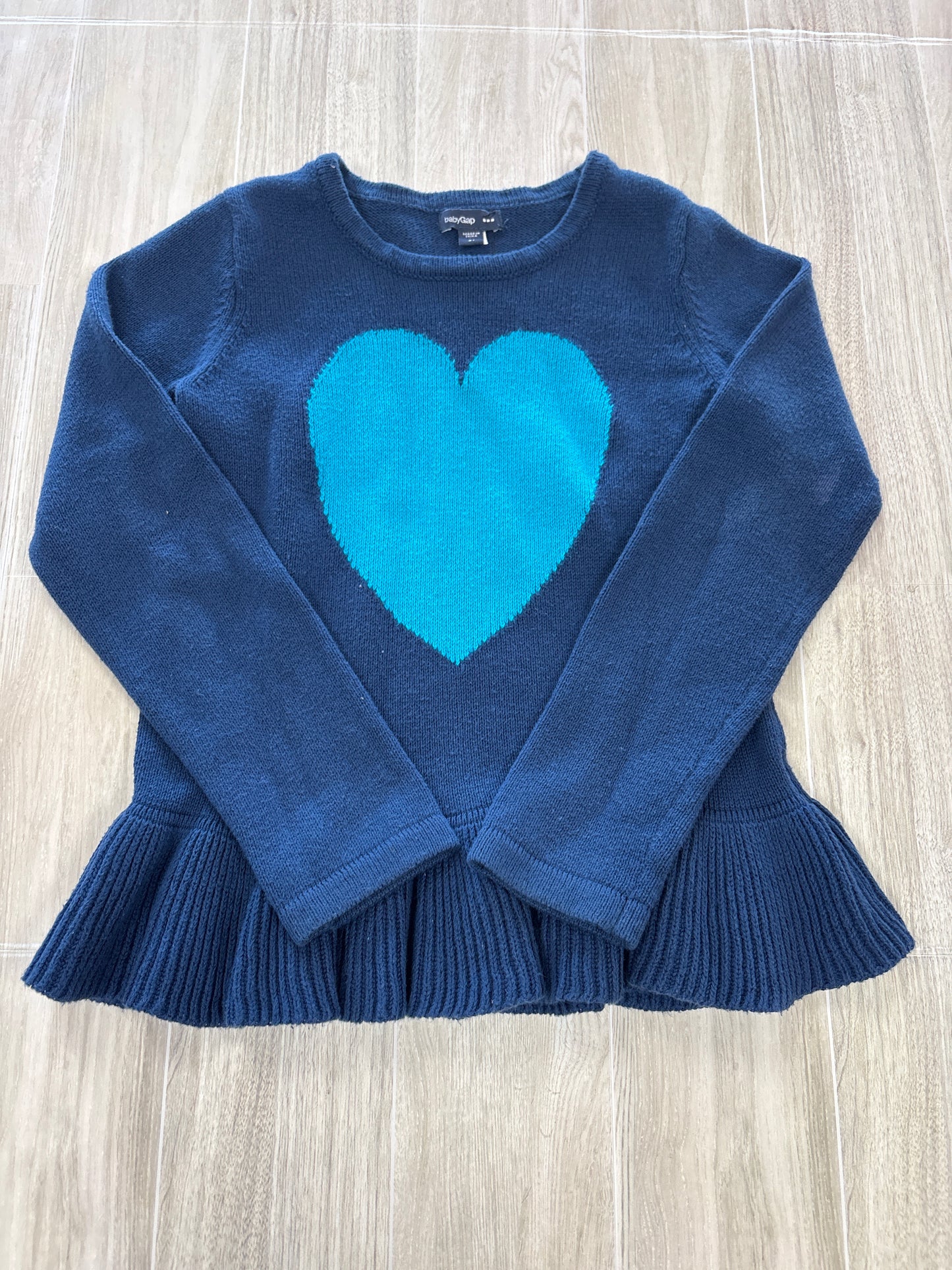5T Navy Blue Heart Ruffle Buttom Knit Gap Sweater