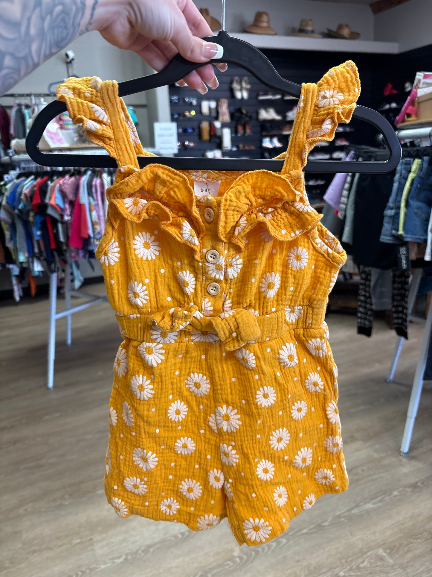 3/4T Yellow Gauze Sunflower Romper