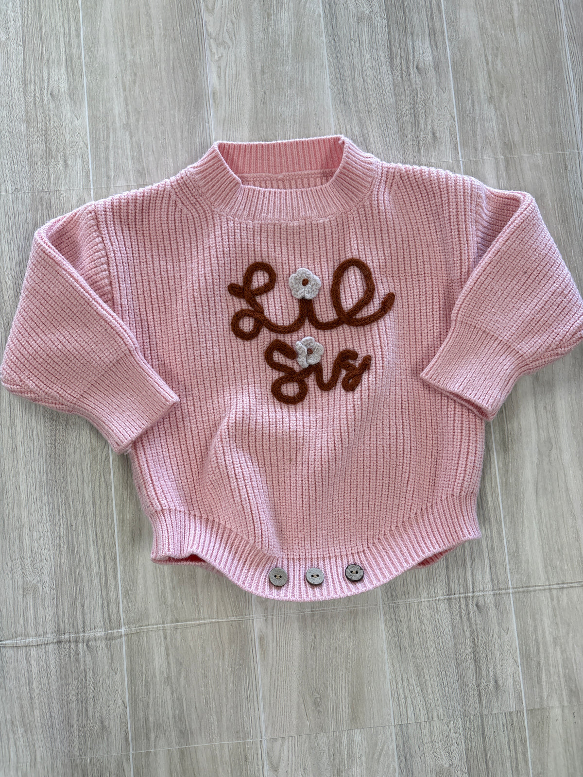 6m Light Pink Lil Sis Knit Sweater Onesie