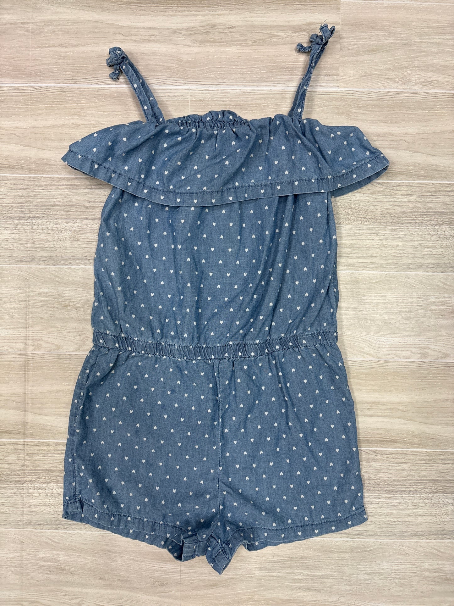 4T Blue Heart Ruffle Romper