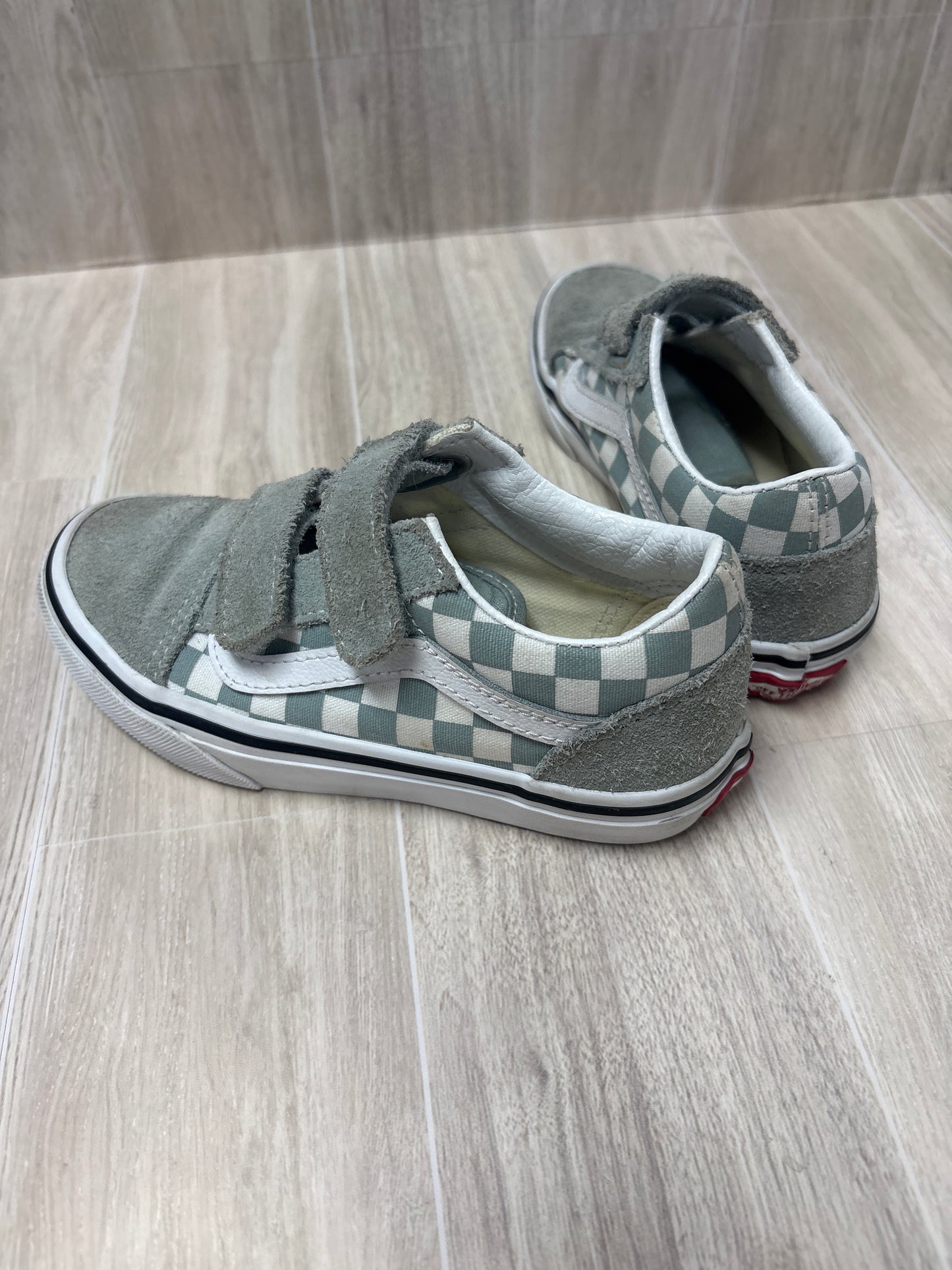12.5c Vans Mint Blue Checkered Velcro Sneakers