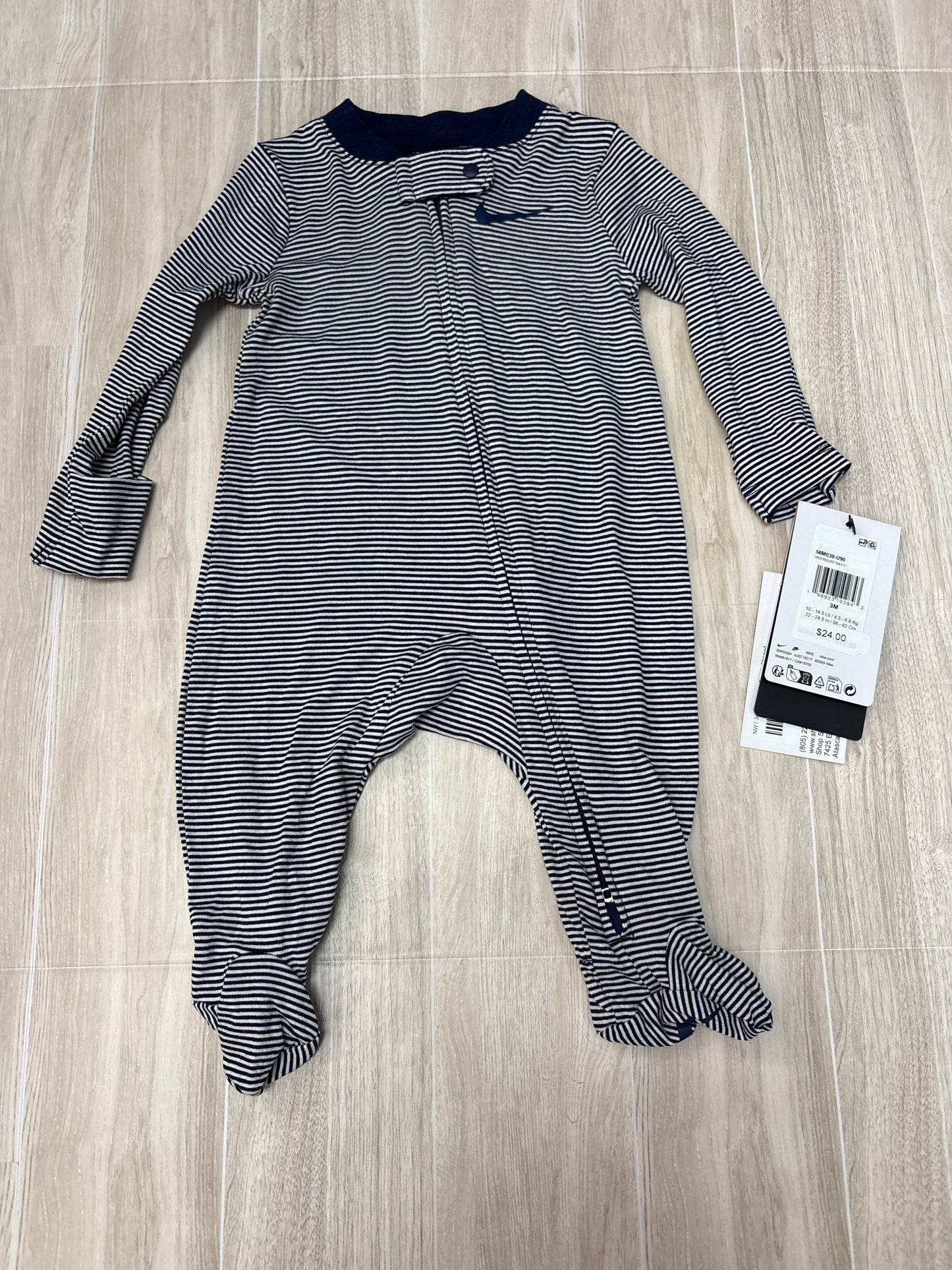 NWT 3m Nike Navy/White Striped Pajama Romper