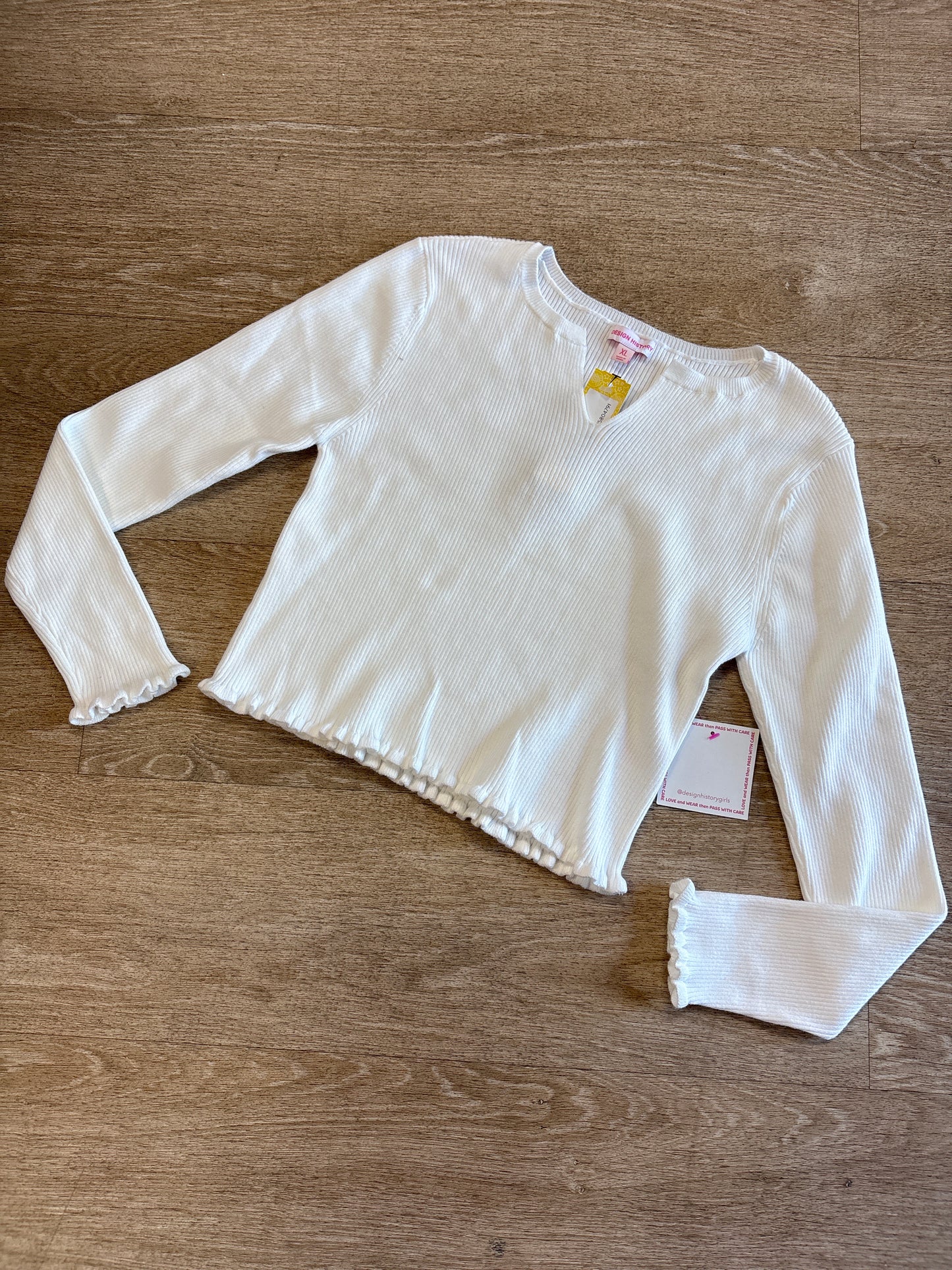 NWT Womens XL Fitted White Ribbed Long Sleeve