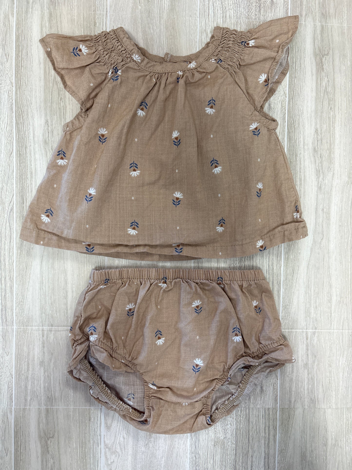 3m Tan Floral Blouse + Bloomer Set