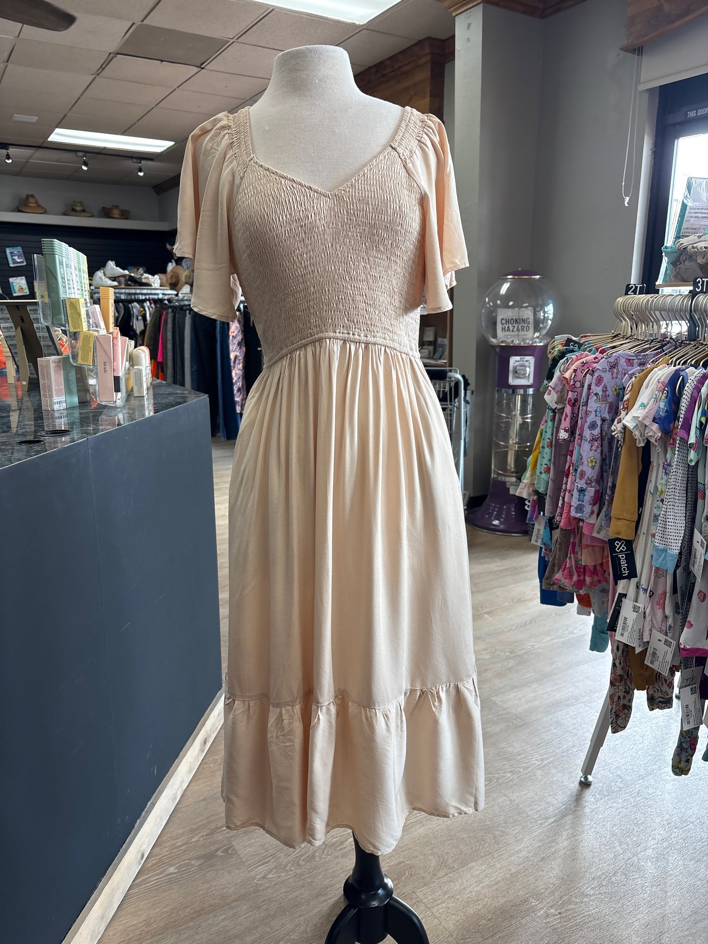 NWT Womens Medium Cream Smocked Maxi Dress